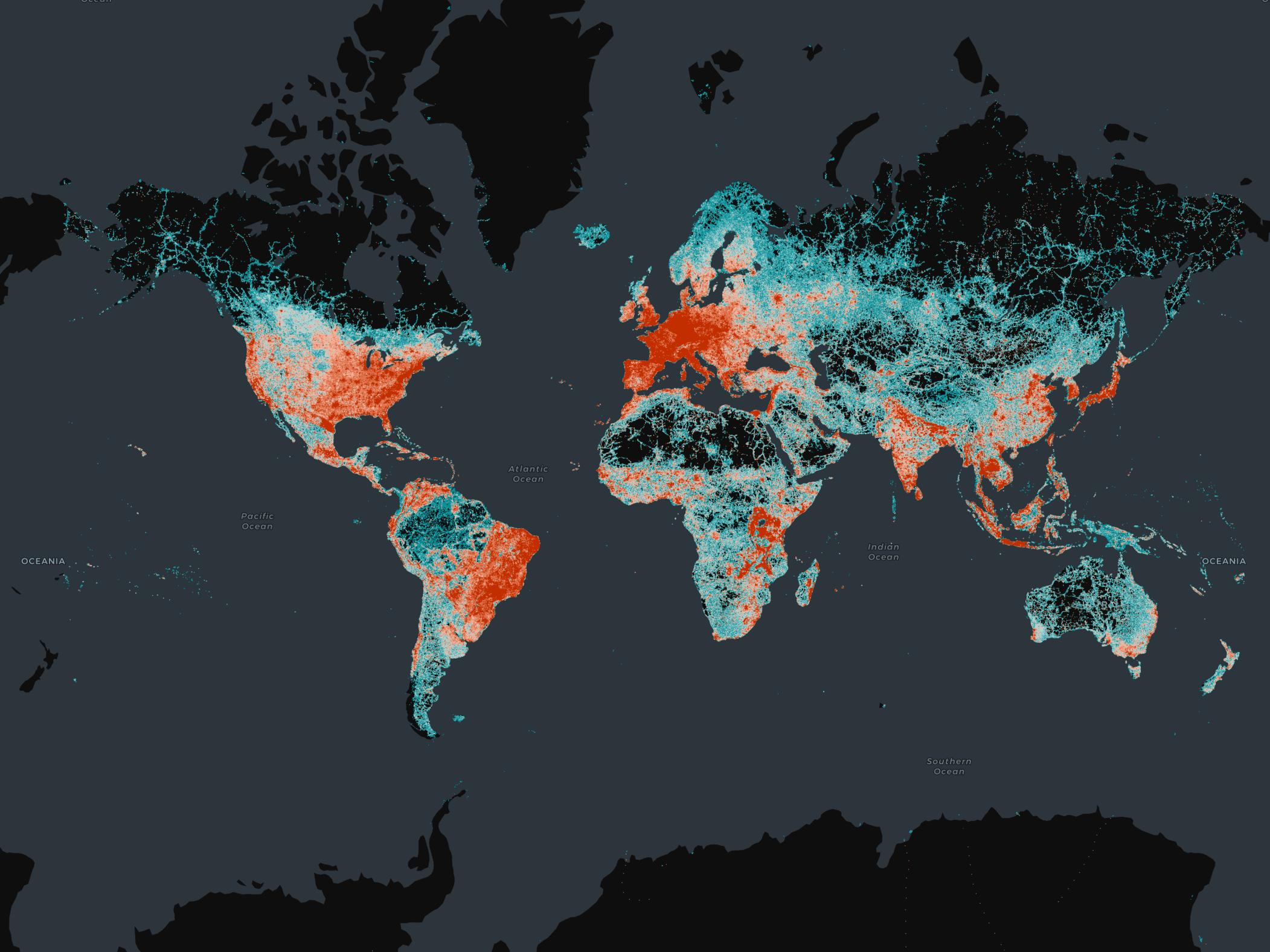 global coverage of Overture maps transportation data
